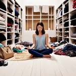 **Prompt 1: The Transition from Excess to Serenity**
    A powerful visual contrast. On the left side, depict a person looking overwhelmed and anxious, surrounded by an abundance of material possessions (piles of clothes, multiple gadgets, shopping bags) and a chaotic overlay of digital notifications. The setting is cluttered and busy, conveying a sense of being trapped. On the right side, show the same person, now serene and peaceful, in a minimalist, organized, and light-filled space. They are engaged in a simple, meaningful activity like reading a book, meditating, or quietly enjoying a cup of tea. The atmosphere is calm and clear, symbolizing liberation and true contentment found in sufficiency.