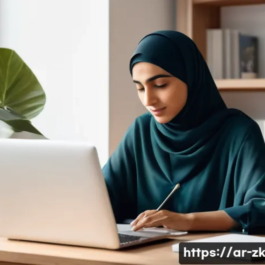 단순함의 철학  복잡한 문제 해결하기 - **Prompt:** A tranquil and minimalist home office scene. A focused, professional-looking Arab woman ...