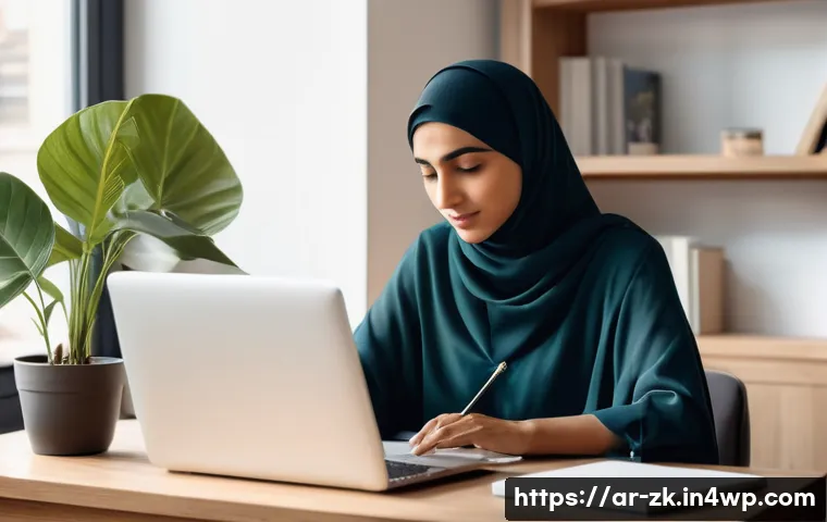 단순함의 철학  복잡한 문제 해결하기 - **Prompt:** A tranquil and minimalist home office scene. A focused, professional-looking Arab woman ...