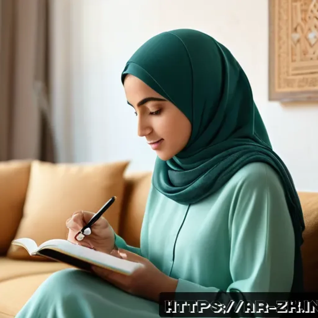 단순함의 철학을 통한 관계의 재조명 - A thoughtful Middle Eastern woman sitting peacefully in a cozy living room with warm natural light, ...