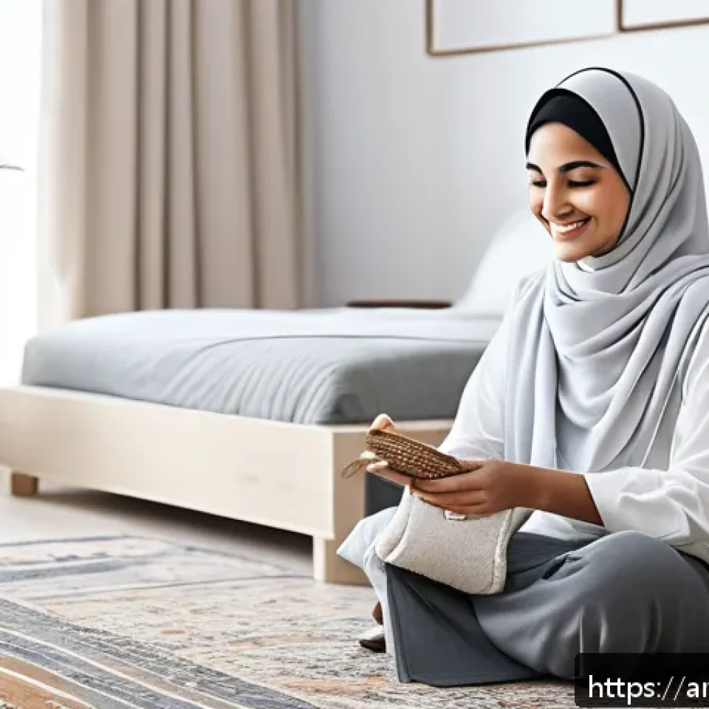 단순함의 철학  불필요한 것의 제거 - A serene and minimalist Arabic home interior bathed in soft natural light, featuring calm beige, whi...