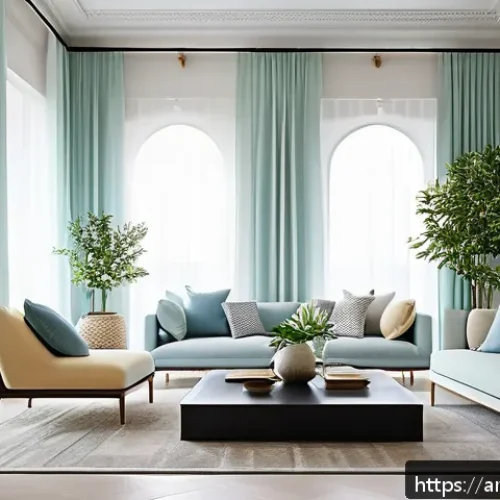 단순함의 철학을 실천하는 법 - A serene and minimalist Arabic-style living room interior with soft natural light filtering through ...